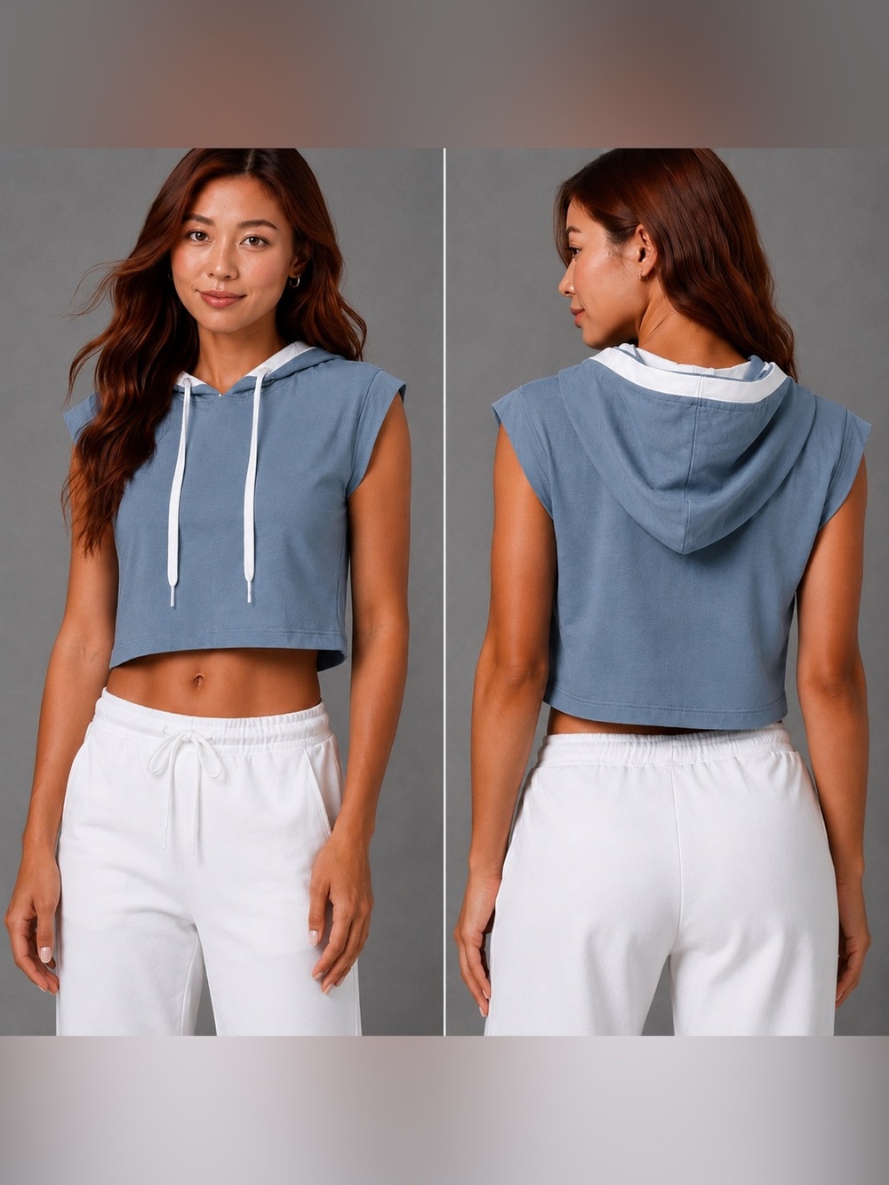 NWT Stacci Athletics Cropped Hooded Tank Top in Stone Blue